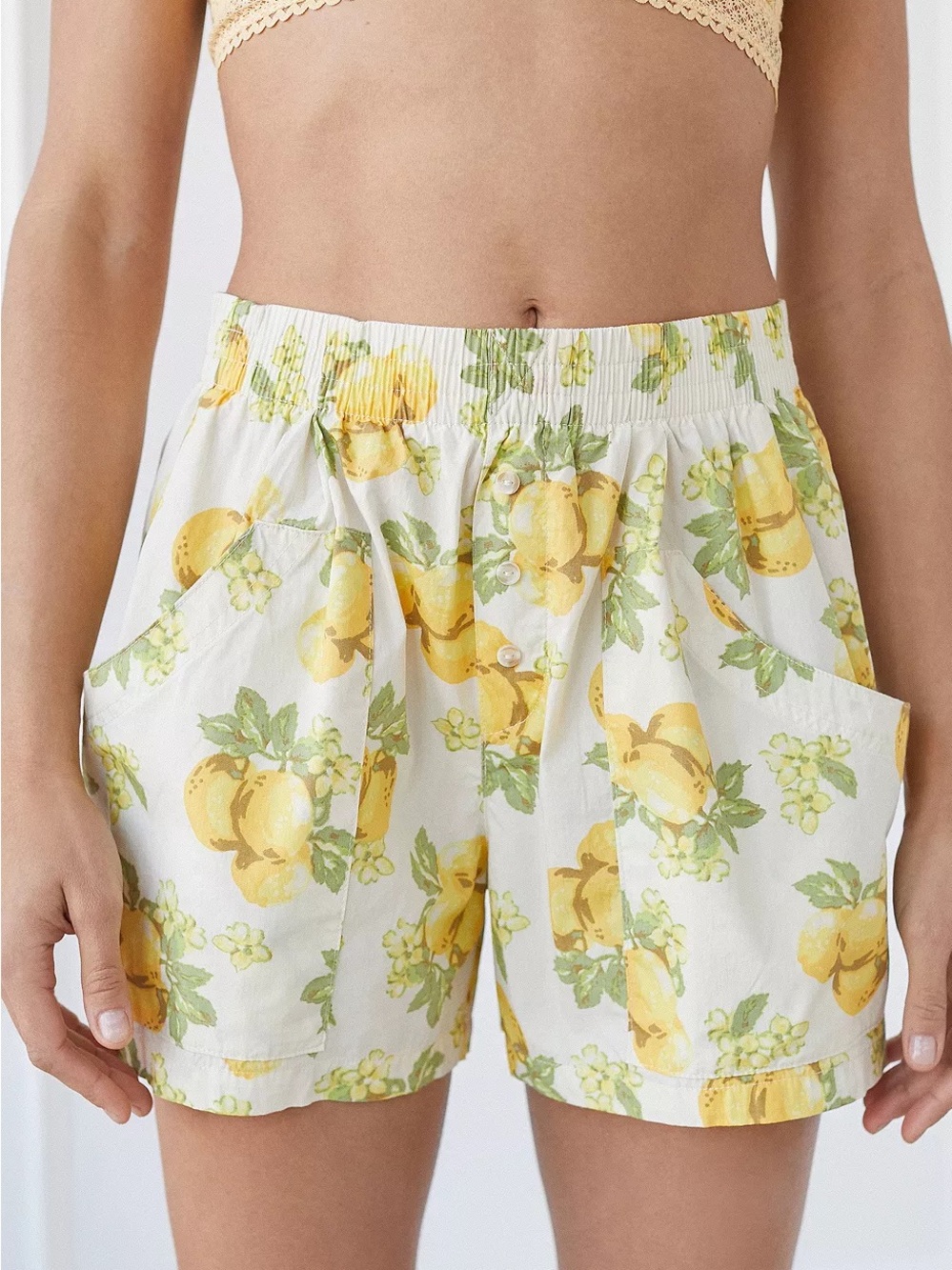 OU Out From Under Bailey Boxer Pajama Shorts- Lemon Print